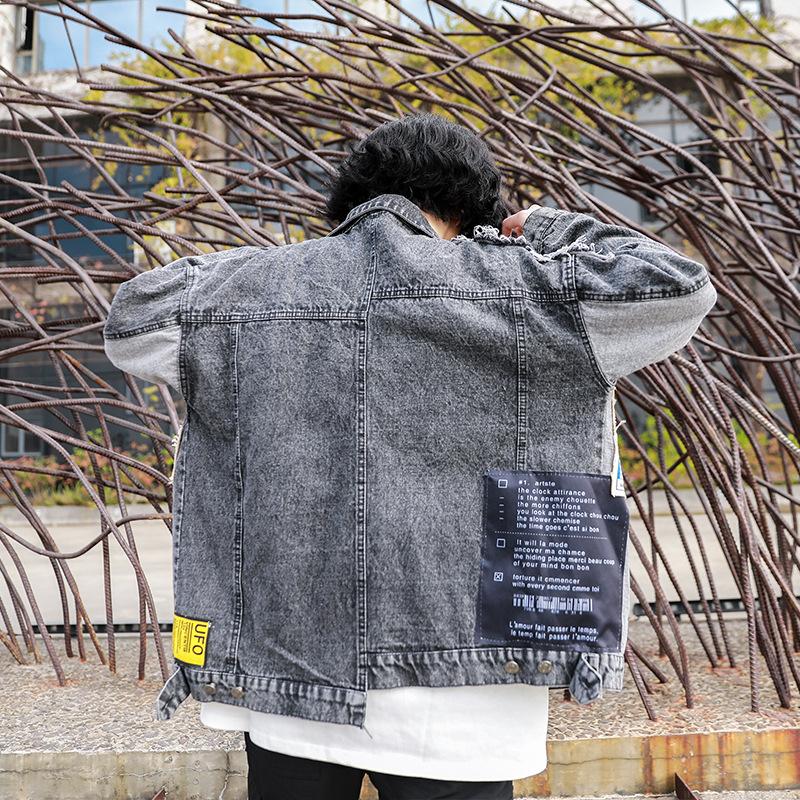 Женская джинсовая куртка свободного кроя с длинными рукавами и аппликациями в стиле газеты, весна-осень, большой размер, трендовое пальто для отдыха