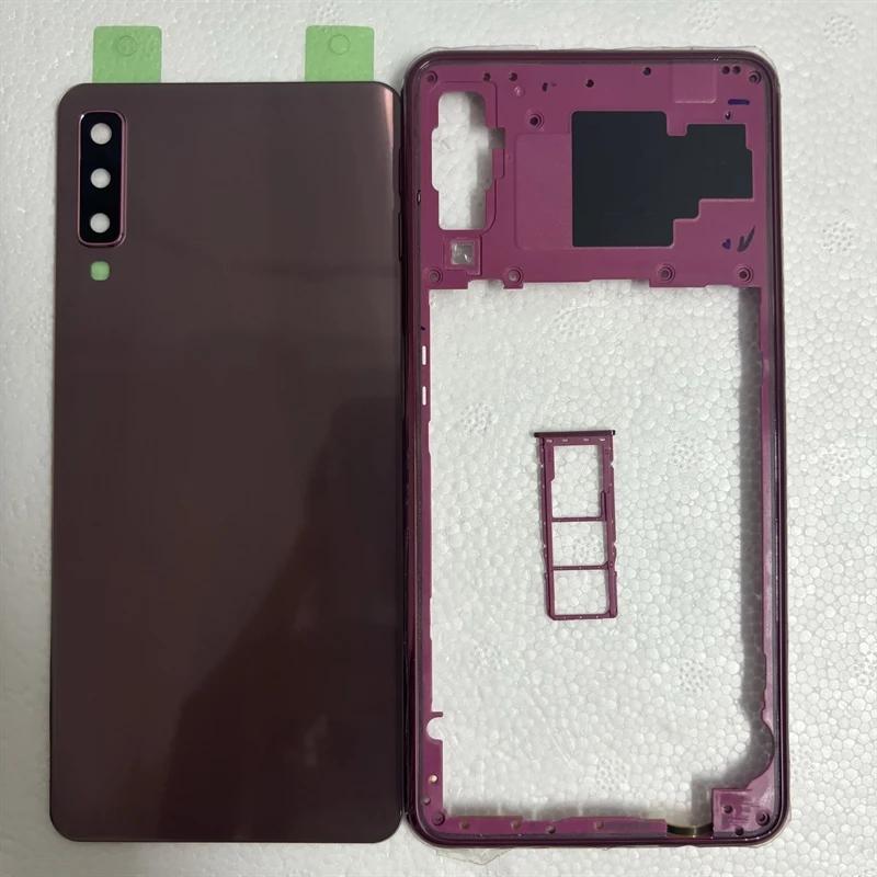 For Samsung Galaxy A750 A7 2018 SM-A750F Middle Frame Bezel Phone Housing +Battery Back Cover Rear Door Replace