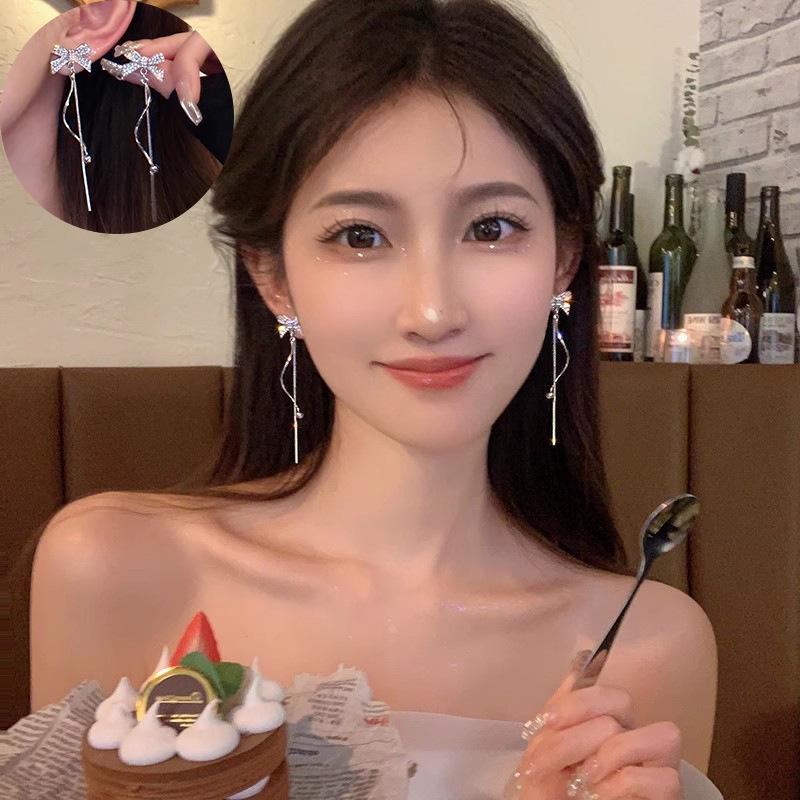 Серьги-бантики с кисточками в корейском стиле класса люкс — элегантный длинный дизайн для женщин