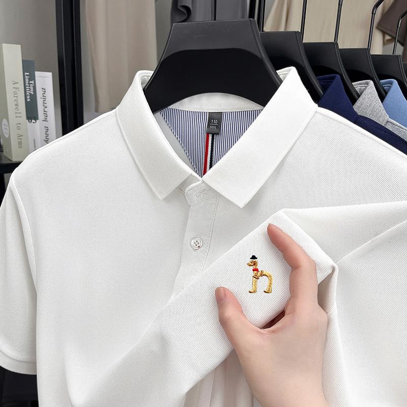 Футболка с короткими рукавами, мужская, средняя и зеленая, с воротником-лацканами, деловая, повседневная, однотонная, с простой вышивкой