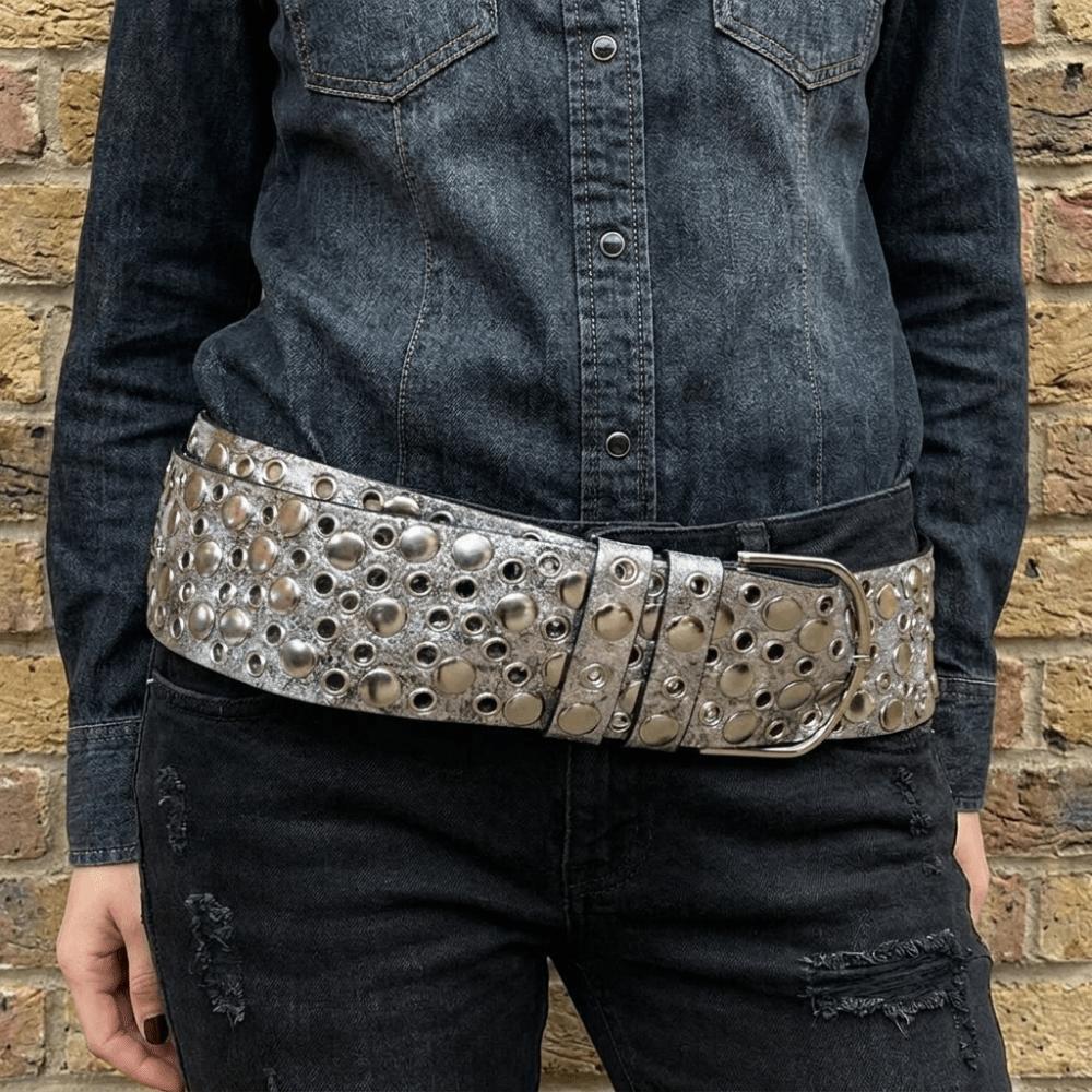 Heavy-Duty Design Punk Studded Belt Versatile Retro-style Decorative Belt Rivet Wide Belt Concert
