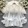 Premium Sense of Niche Design Sense Beading Bow Flare Sleeve Shirt Autumn Women's Clothing Celebrity Temperament Shirt