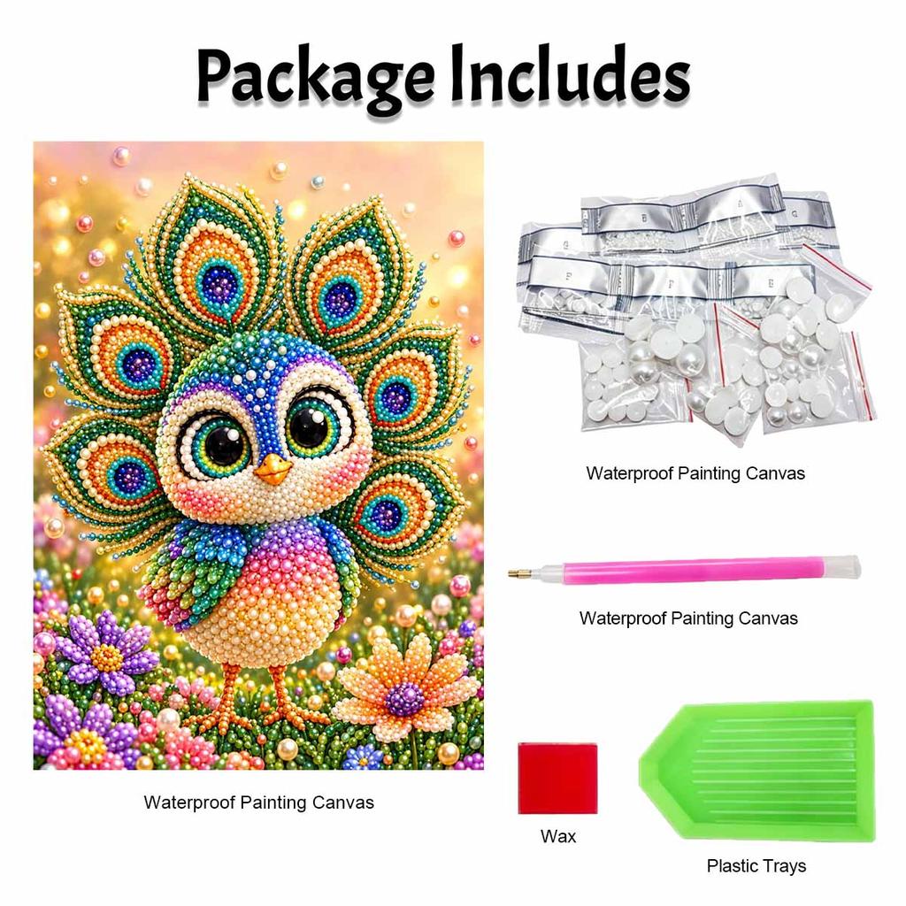 DIY Pearl and Diamond Painting Kit Peacock. suitable for beginners. home wall decoration. handmade gift.