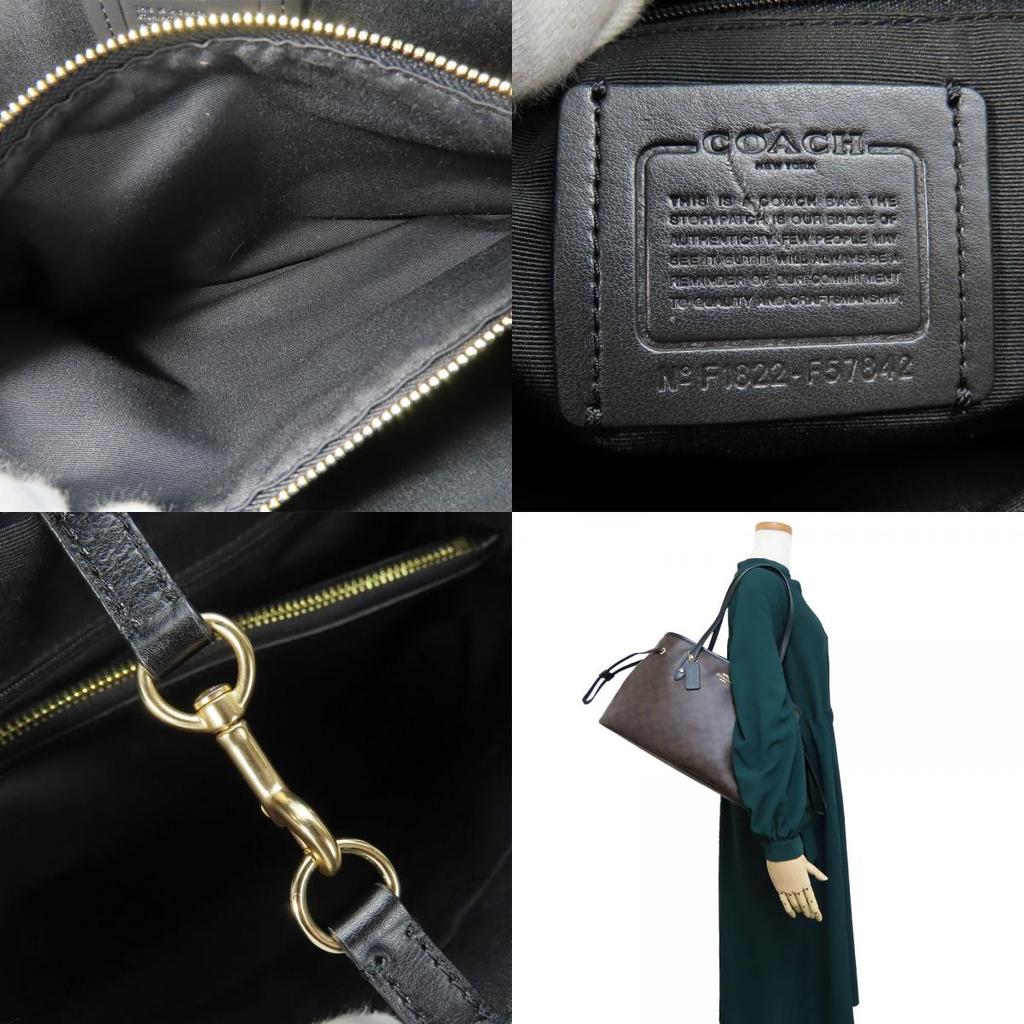 Used COACH Tote Bag F57842 Signature leather/PVC Black Dark Brown Shoulder