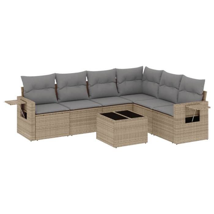 VidaXL Salon de Jardin avec Coussins 7 pcs, Canapés de Terrasse, Ensemble de Meubles de Patio, Mobilier d'Extérieur, Beige 3220218