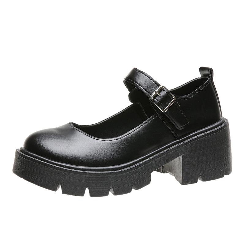 Интернет-знаменитости Британские маленькие кожаные туфли Женские туфли Мэри Джейн на платформе Туфли на одной пуговице Высокие каблуки Тонкие туфли Лолита Студенческая Jk Uniform Shoes