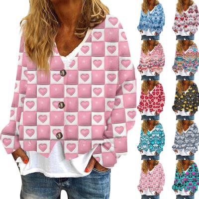 Женская модная короткая куртка, повседневная, с длинными рукавами, с принтом ко Дню святого Валентина, однобортный плюшевый топ