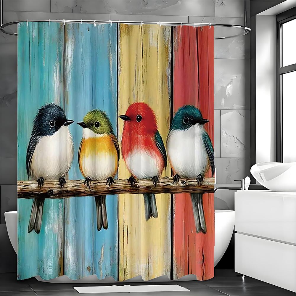 Красочная птица Деревянная панель Занавеска для душа, Декоративная занавеска для душа для ванной, Водонепроницаемая занавеска для душа с крючками