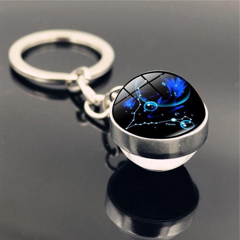 Брелок для ключей в виде стеклянного шара с изображением знака зодиака