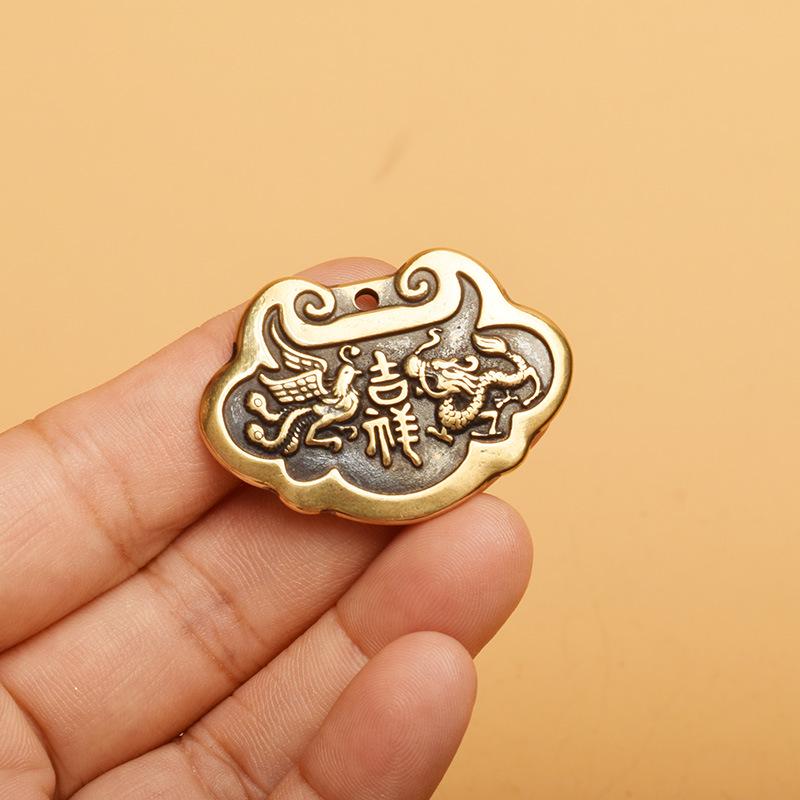 Brass Dragon Boat Keychain with Peace & Luck and Peanut Apple Pendant