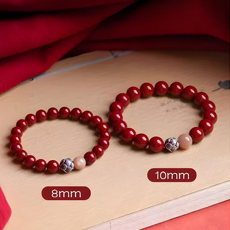 Натуральный необработанный киноварь браслет «Лотос, очищающий разум» в фиолетовых, золотых и красных тонах