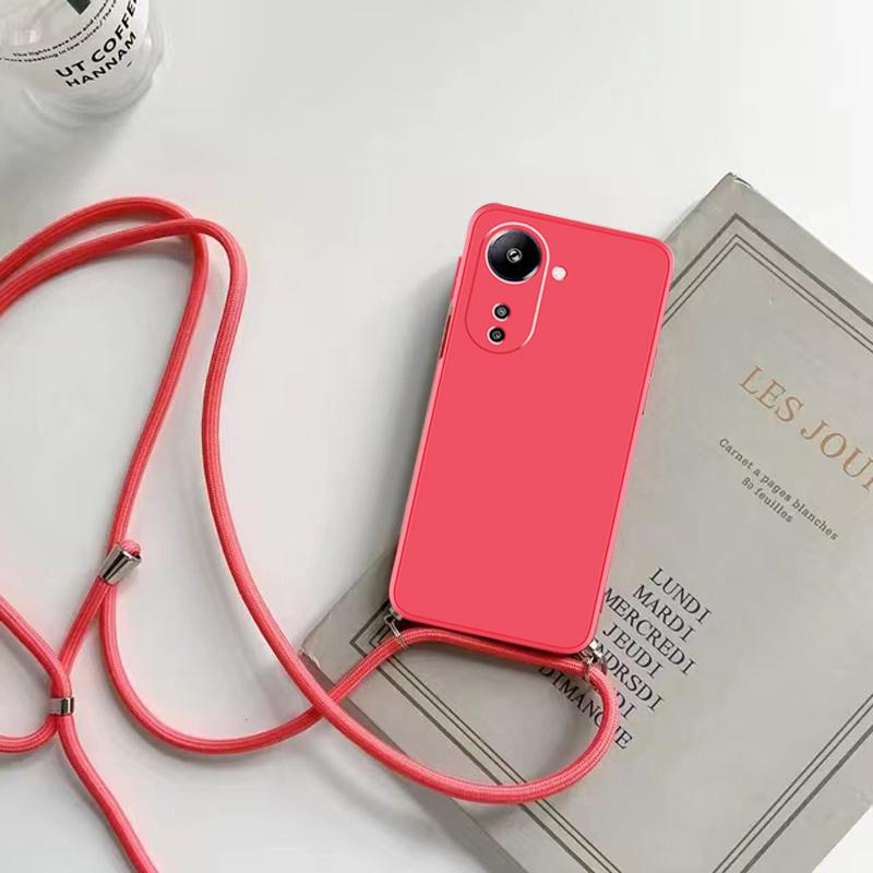 Necklace Crossbody Strap Cord Silicone Case For OPPO A80 5g A3 Pro 5g Global CPH2639 Soft Rope Lanyard Back Cover Fundas