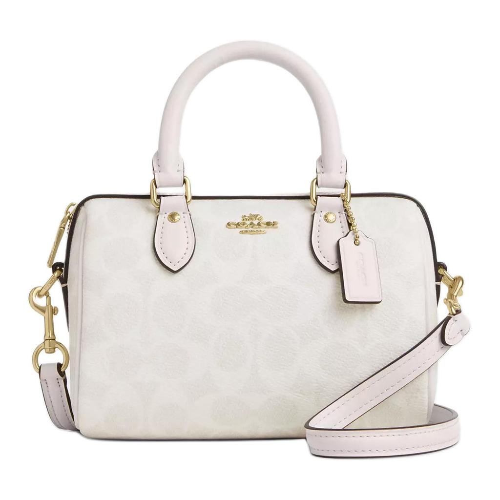 Coach Rowan 18 Classic Logo Print Coated Canvas Shoulder Tote Bag Small Women bags Gold White CW329-IMXU5
