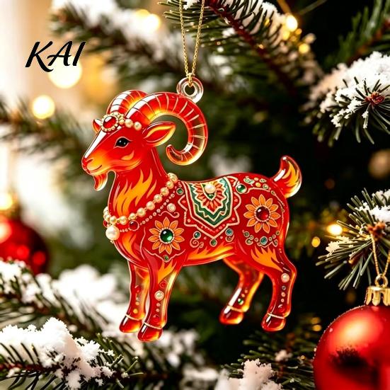 Winter Holiday Gift for Party 2PCS Christmas Goat Hanging Ornaments, Decorative 2D Acrylic Tree Decorations Pendants, Lightweight Festive Ornaments