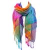 Imitation Wool Shawl Rainbow Color Art Printing Wrap Scarf with Tassels Women Poncho Shawl Blanket Scarf