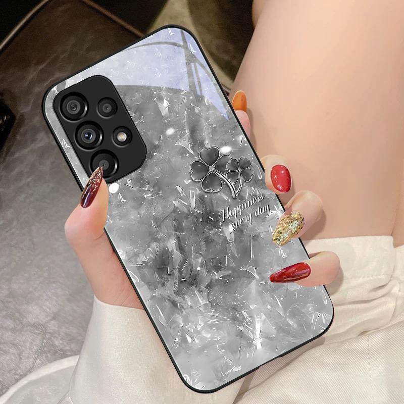 Чехол для телефона из закаленного стекла с двойным клевером для Samsung Galaxy S10 4G S20 11E 30 S21 21Fe 22 S24 Pro S23 Ultra 5G S8 S9