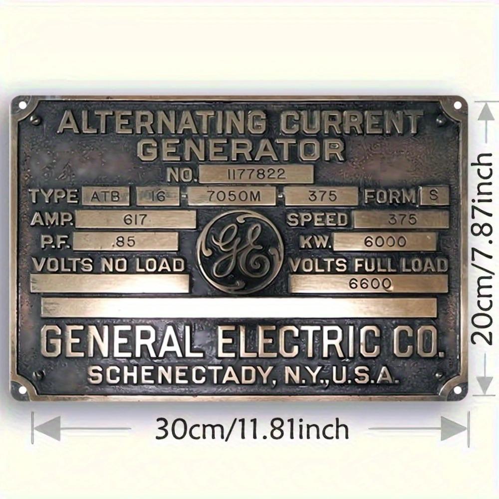 Vintage GE AC Generator Metal Sign in Retro Industrial Wall Art for Workshop Cafe Garage