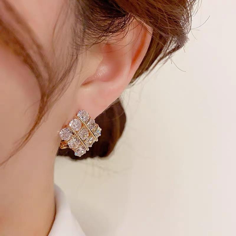 Sparkling Square Zirconia Flower Luxury Earring For Women Party Jewelry Accessories Gifts