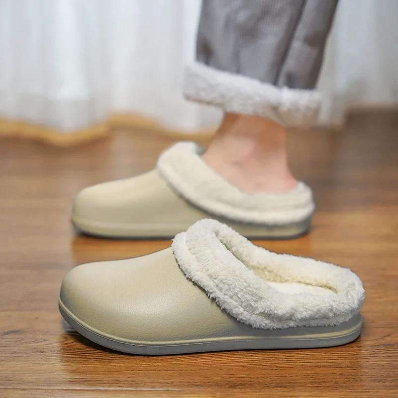 Couple Sandals Winter Women Fur Slippers Waterproof Warm Plush Household Slides Indoor Home Thick Sole Footwear Non-Slip Solid