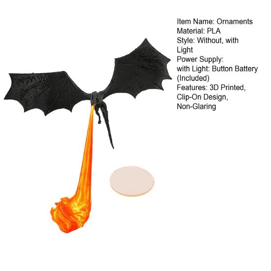Unique Home Accents Dragon Bookshelf Nook Light, 3D Printed Fire-Breathing Fantasy Flying Dragon, Shelf Accent Lamp Flame Effect with LED Gothic