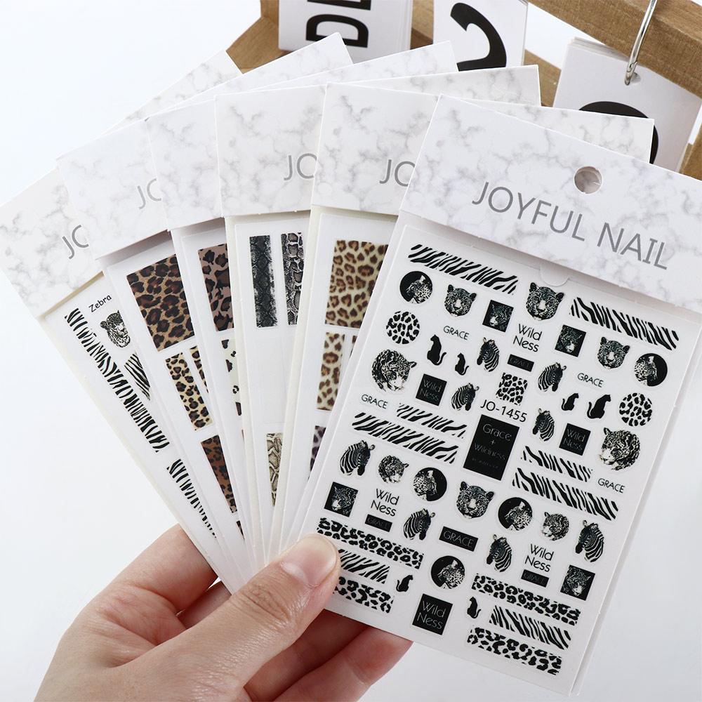 Наклейки с животными, клейкие наклейки в виде змей, 3D наклейки для ногтей, украшения для ногтей, леопардовые наклейки для ногтей