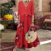 Women's Vintage Print Casual Summer Short Sleeve V-neck Thin Cotton Dresses
