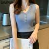Women Vest Summer Inside the Small Tank Top Bottoming Shirt Knitted Shirt Slim V-neck Sexy Sleeveless Short Section Tops Outside