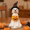 Halloween Window Ornaments Ghost Dog Figurine, Wizard Hat Pumpkin Resin Statue, Cute Tabletop Decor Indoor Haunted House Supplies for Entryway