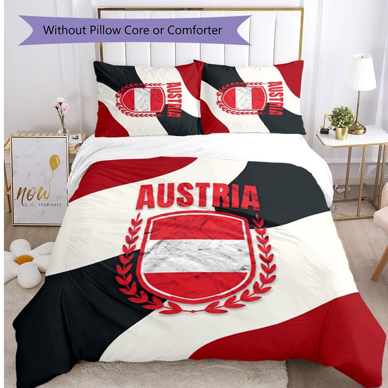 Austria Football Printed Bedding 3 Piece Set Cozy Breathable Bed Cover Set as Housewarming Holiday Gift