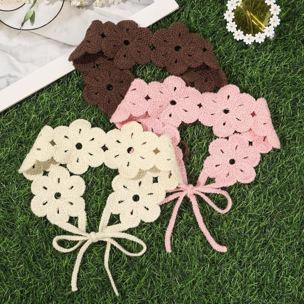 Solid Color Knitted Flower Hair Band Headwrap Hair Scarf Hair Accessories Knitting Headband Women
