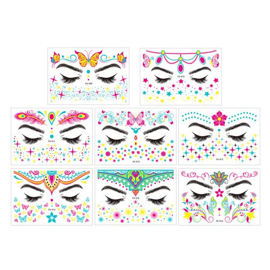 8 листов водонепроницаемые неоновые татуировки наклейки музыкальный фестиваль бабочка яркие цвета великолепные световые эффекты