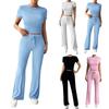 Summer Temperament Solid Color Round Neck Casual Fashion Set