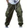 Men Cargo Pants Multi Pockets Elastic Waist Drawstring Loose Ankle-banded Soft Breathable Deep Crotch Hip Hop Streetwear Causal Trousers