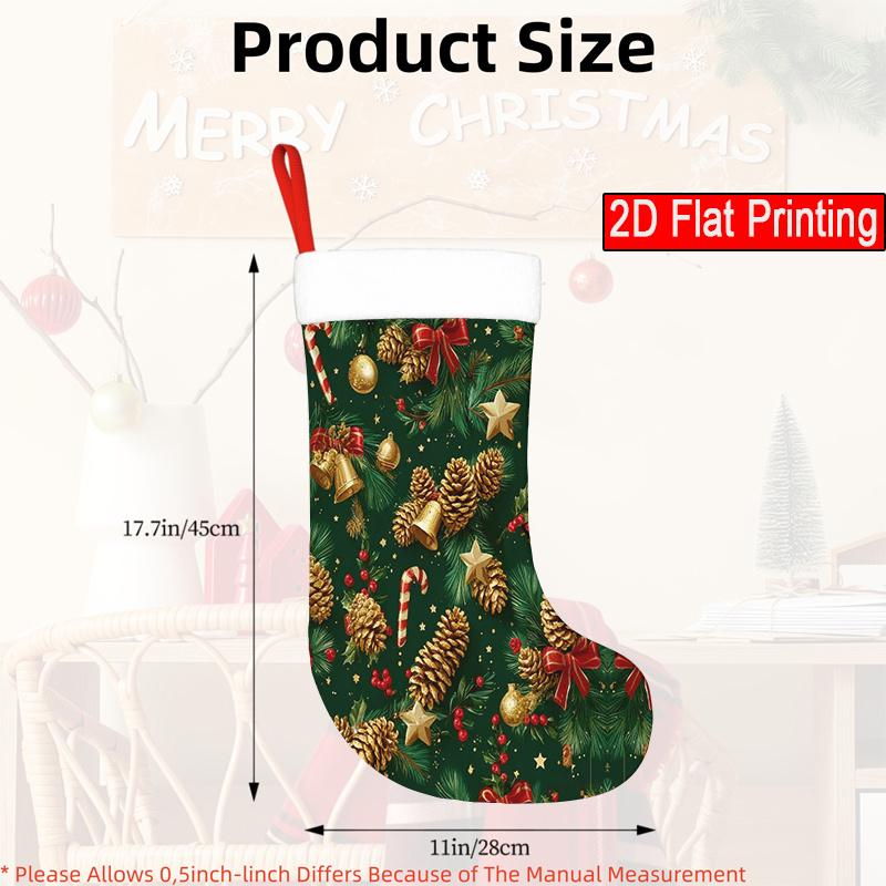 Christmas decoration fireplace hanging stocking1pcs, Deep Green Christmas A Retro Carnival Adorned with Pineco