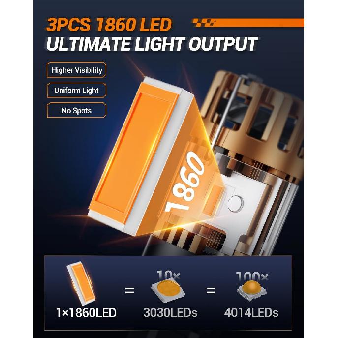 SEALIGHT 7443 7440 LED Bulb Amber, 2025 Canbus 7444na Front/Rear Turn Signal Bulb with Built In Resistor Anti Hyper Flash 7440a W21W 7441 WY21W T20,