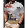 3D Printed Chinese Painting Men's T-shirt Landscape Flower Pattern Short Sleeve Top Harajuku Street High Quality O-neck Clothing