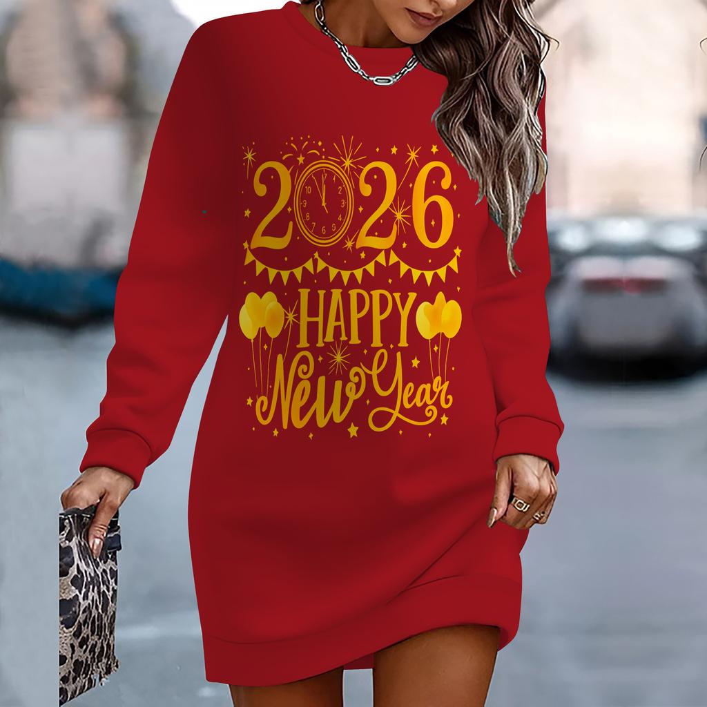 Ladies' Elegant, Fashionable, Trendy and Casual Hoodie,New Year Element Printed Three-dimensional Cut Women's Long Red Hoodie