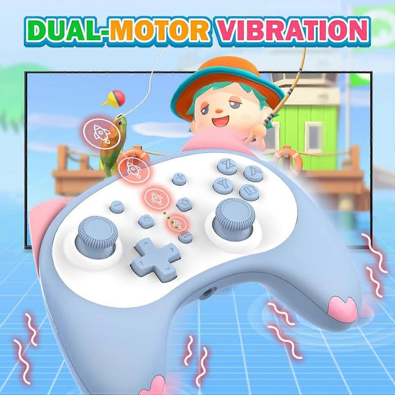 Совместим с контроллером Switch, Bluetooth Мультяшный котенок Беспроводные контроллеры Nintendo Switch, Кавайный контроллер для игрового ПК(синий)