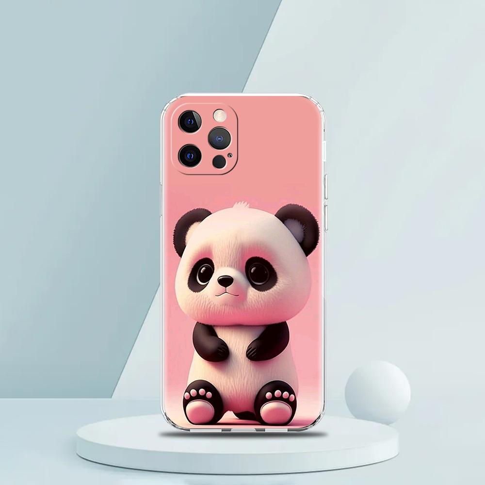 Cute Animal Panda Phone Case for iPhone 16 15 14 13 12 Pro Max Transparent Soft for iPhone 11 Pro Max 7 8 Plus XS XR Shell