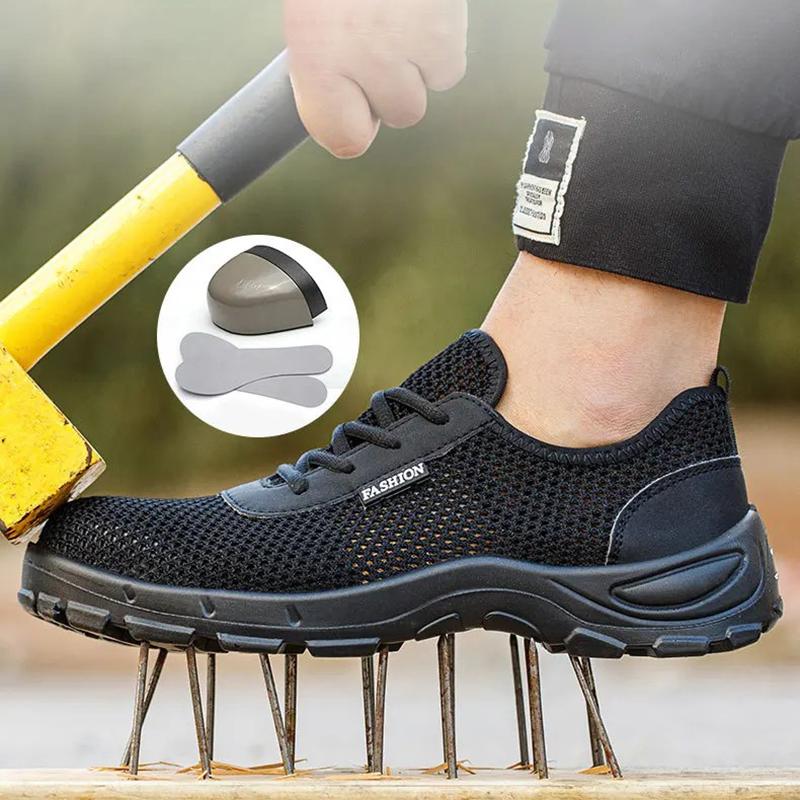 Oulylan Anti-Crush Steel Toe Sneakers Men Anti Piercing Safety Boots Breathable Mesh Labor Footwear Outdoor Lace Up Work Boot