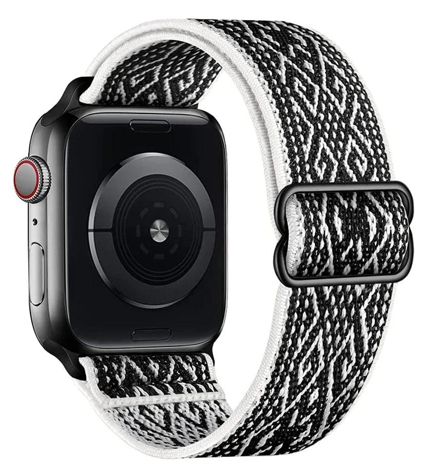 Эластичный нейлоновый ремешок для Apple Watch ultra 2 49 мм Series 9/8/7 41 мм 45 мм 38/42-40 мм/44 мм Богемский браслет ремешок для iWatch 6 5 4 3 Se