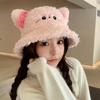 Милая кошка ягненок плюшевая панама женская милая универсальная шляпа-ведро большая окружность головы теплая шляпа