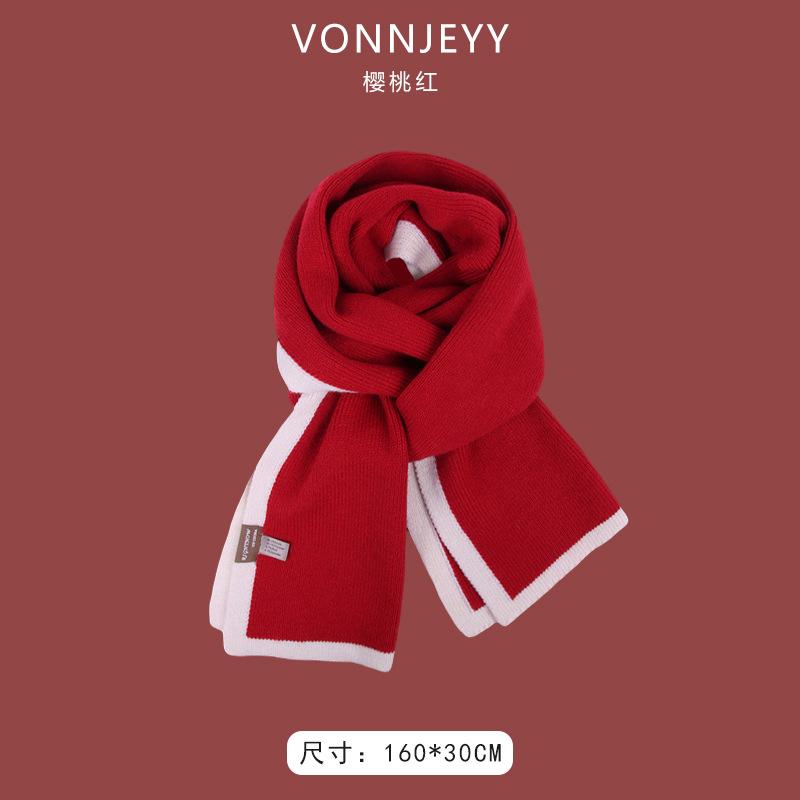 New Christmas Cherry Red Warm Scarf White Autumn and Winter with New Red Scarf Soft Waxy Quality Shawl