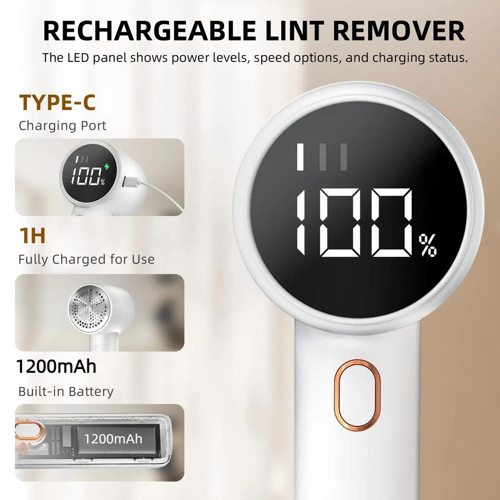 New Household Electric Lint Remover 3 Gears Adjustable LED Digital Display Hairball Trimmer Wireless Portable Sweater Epilator