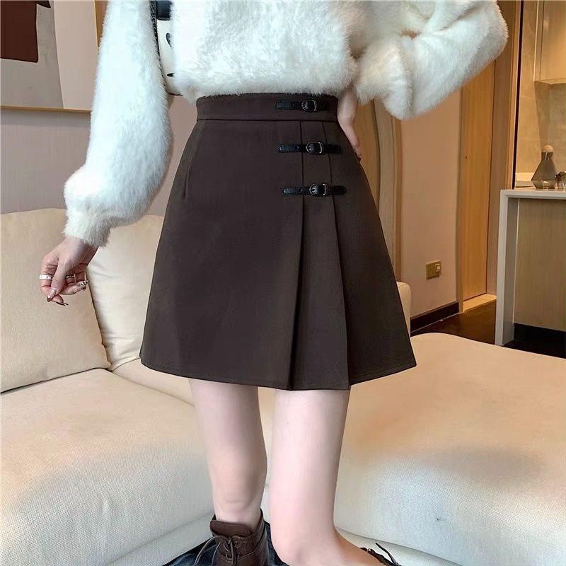 Classic Womens Black Wool Blend Mini Skirt With High Waist And Pleats For Spring Fashion