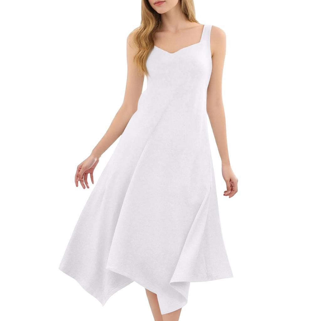 Женское повседневное модное платье миди без рукавов с круглым вырезом и нерегулярным подолом