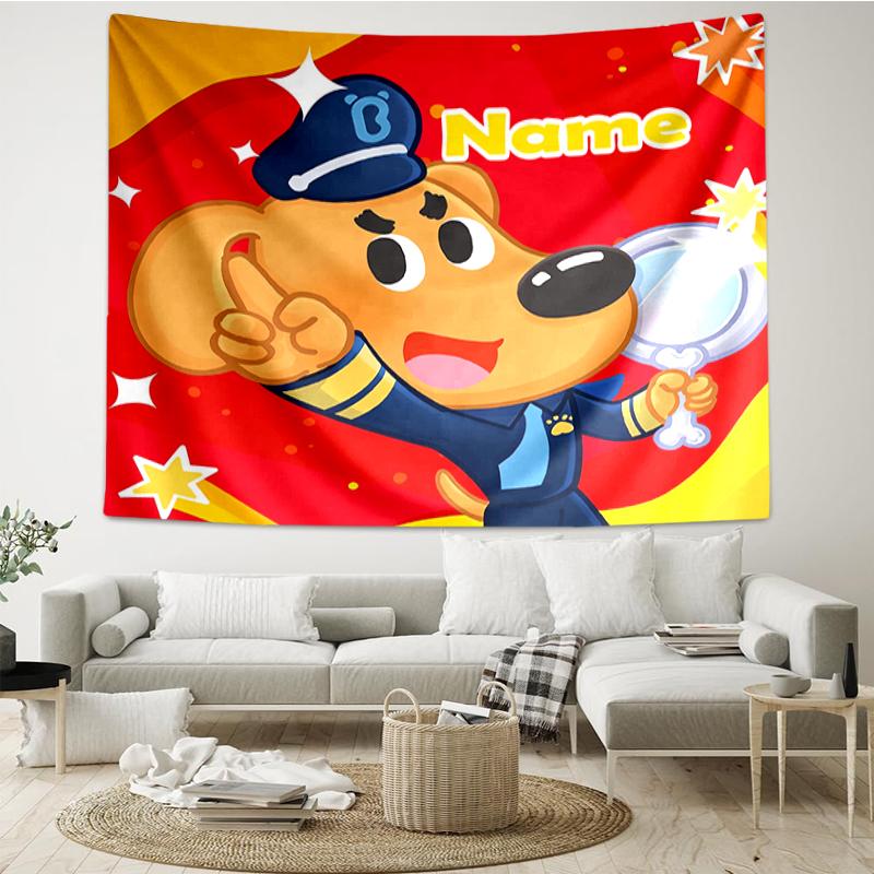 Custom Name Sheriff Labrador Print Tapestry, Backdrop, Easy Setup, Ideal for Bedroom, Office & Living Room, with Aesthetic Wall Hanging Decor.