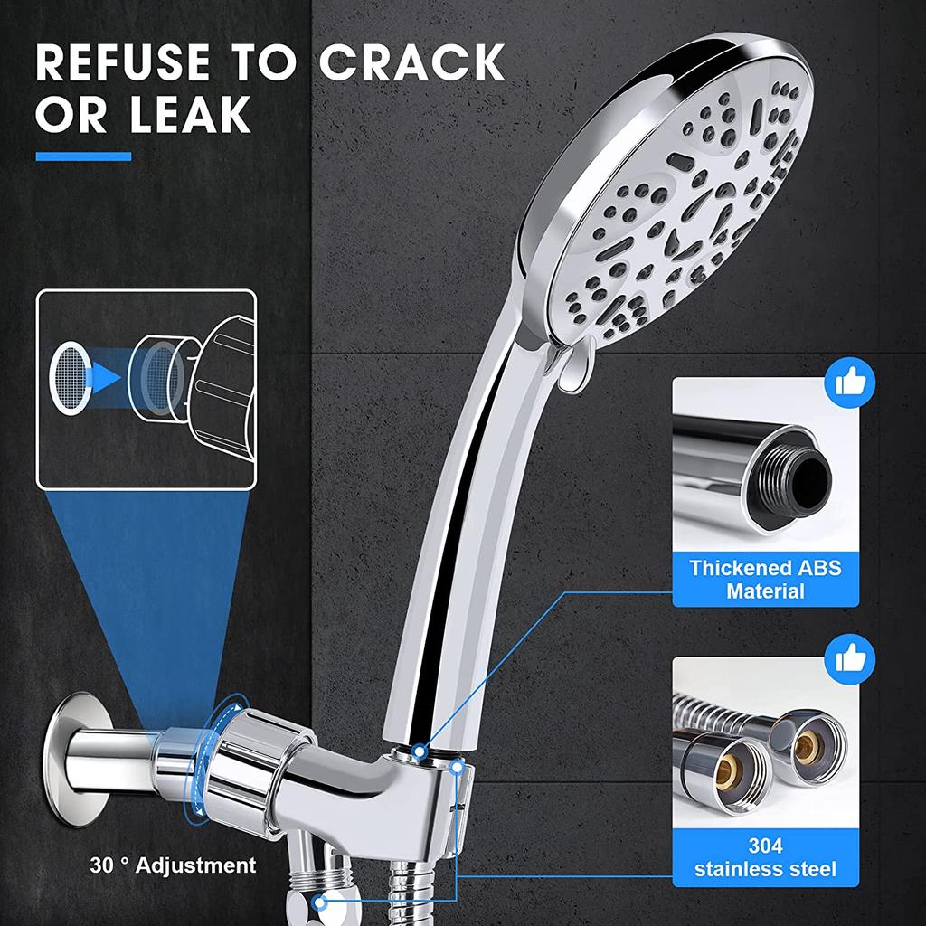 9 Spray High Pressure Handheld Showerhead Set Ionic Shower Head with Hose and Bracket Modern Chrome Bathroom