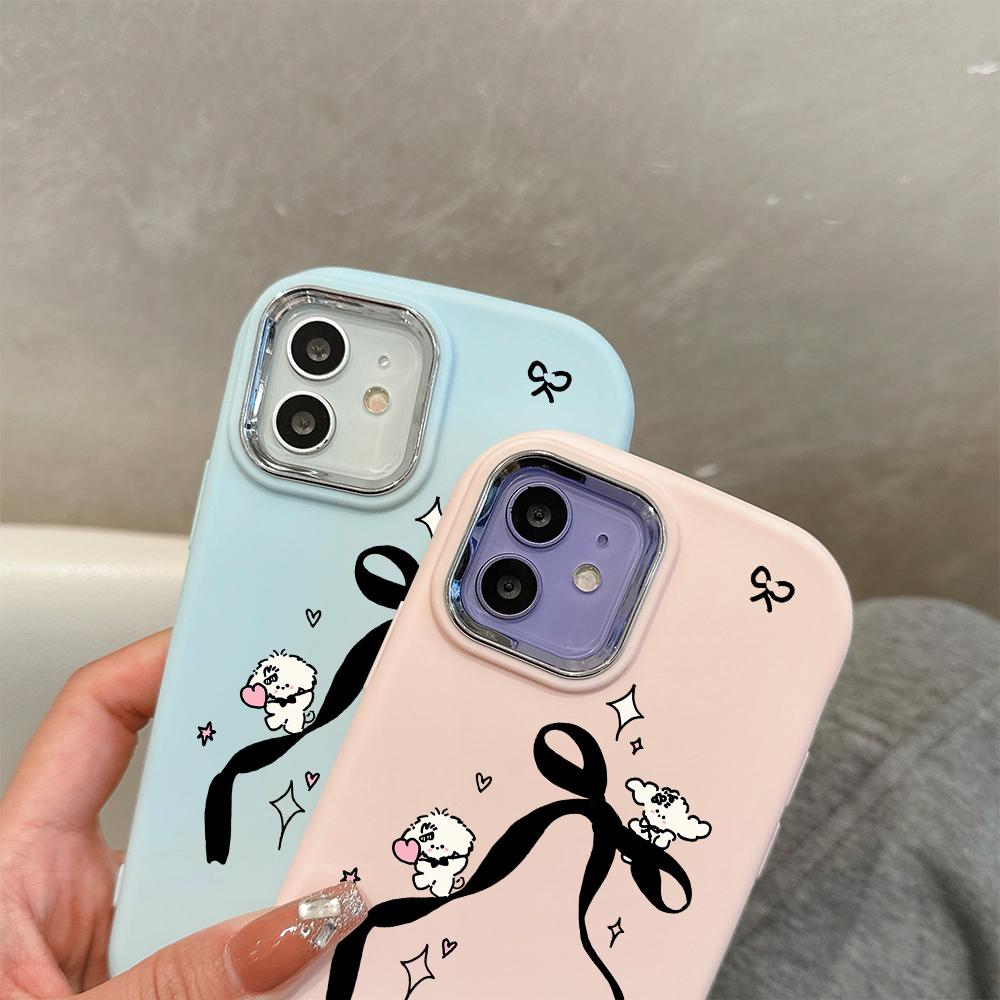 For OPPO A18 A38 A54 A60 A96 Reno12 F 8T 8Z Vivo V30 V40 Y15s Y22 Y27 Y30 Y36 Cartoon Bowknot Dog Soft Silicone Candy Color Phone Case