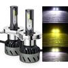 POOPEE H4 LED Headlights with Temperature Integrated Fog Lamps for DC12V Switching Hi/Lo 3-Color Switching, Vehicles, 28W, Double-Sided Illumination,